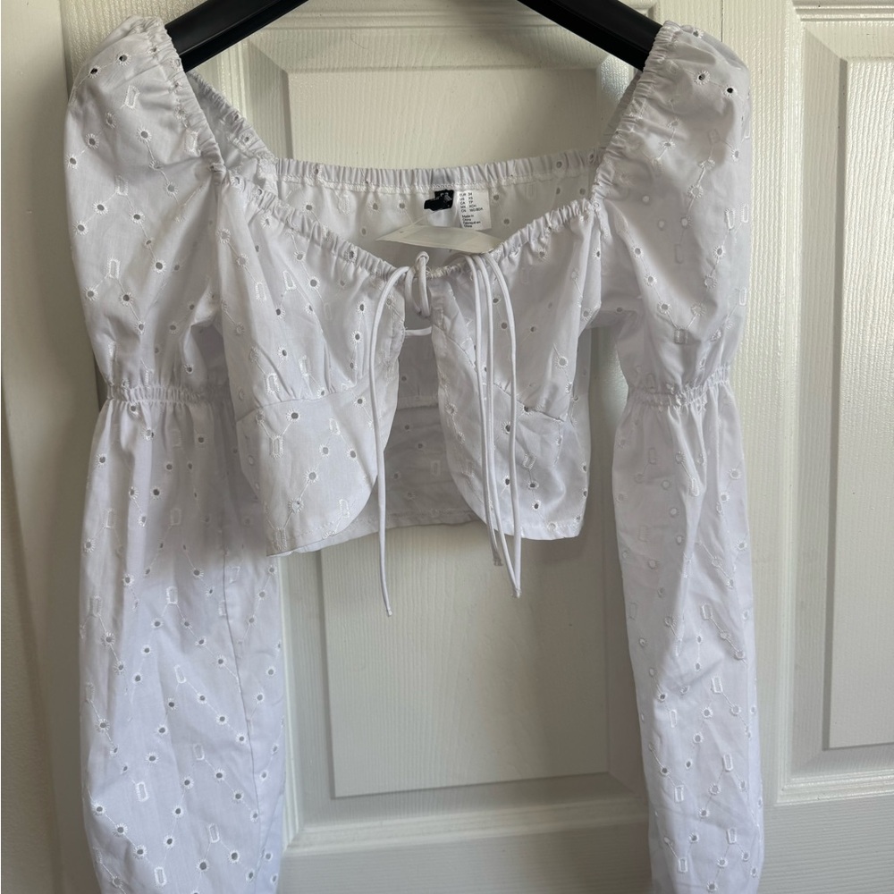 H&M White Eyelet Off-Shoulder Blouse